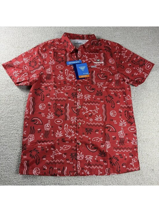 Columbia Other - Columbia Georgia Bulldogs Super Slack Omni-Wick Button-Up Shirt Red Men’s Size M